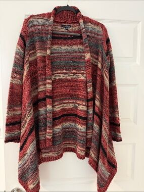 American Eagle Red Multi-Stripe Open-Front Cardigan size M